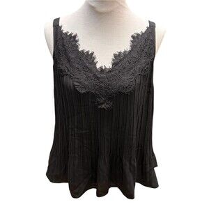 NWT Chico's Black Lace Pleated V-Neck Tank Top Chico’s Size 1 / Medium